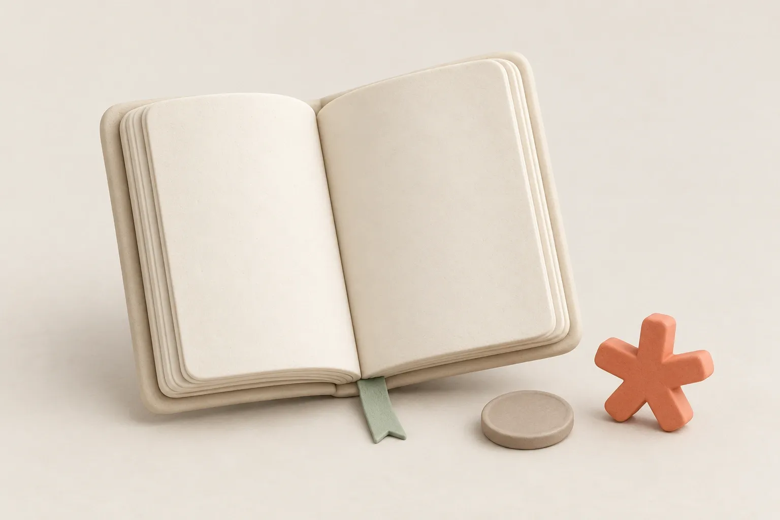 Clay-Illustration: offenes Journal, Münze und Sternchen als Symbol für Finanzierung und Werbekennzeichnung.