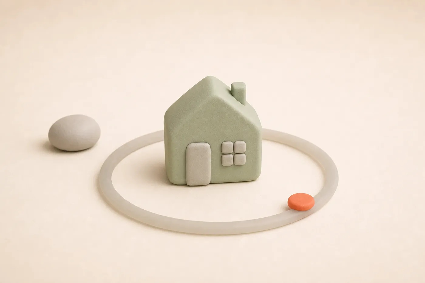 Ein kleines Haus mit einem weichen Radius-Ring darum, als Sinnbild für ein Einzugsgebiet ohne sichtbare Adresse.