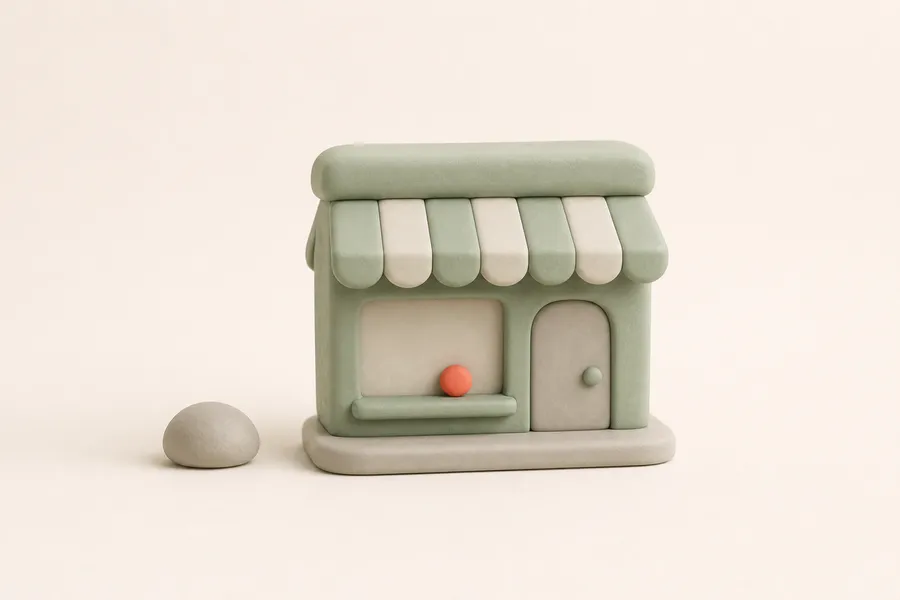 Ein kleines, rundes Schaufenster-Motiv mit einer einzelnen Markierung, als Sinnbild für die eine gewählte Plattform, auf der man gefunden wird.