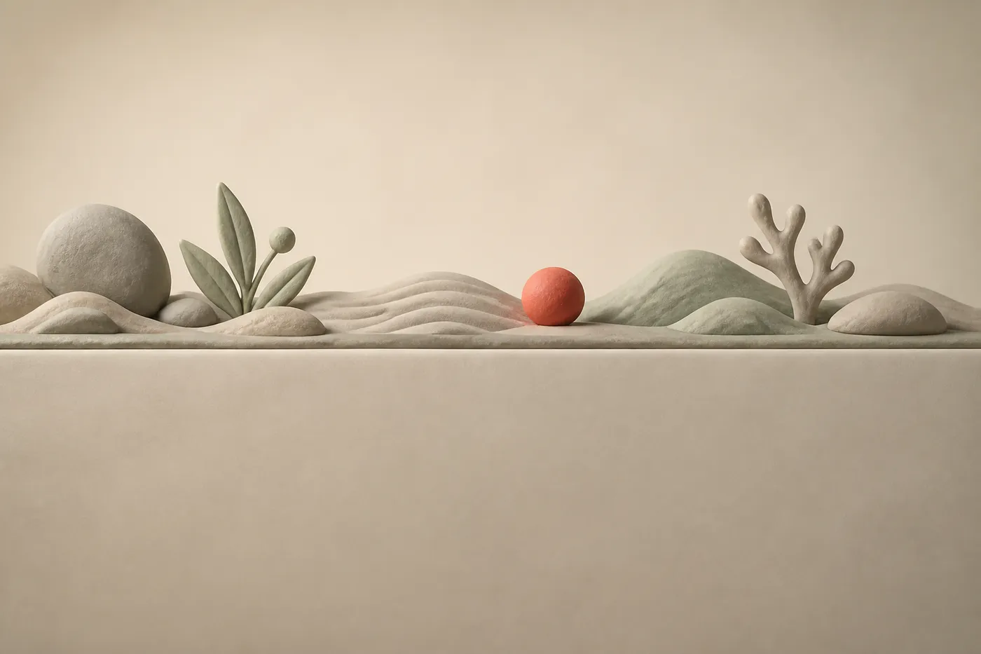 Eine Clay-Fläche, deren oberer Streifen erhöht ist und einen korallfarbenen Punkt trägt.