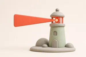 Clay-Leuchtturm mit rotem Lichtkegel als Zeichen für Sichtbarkeit.